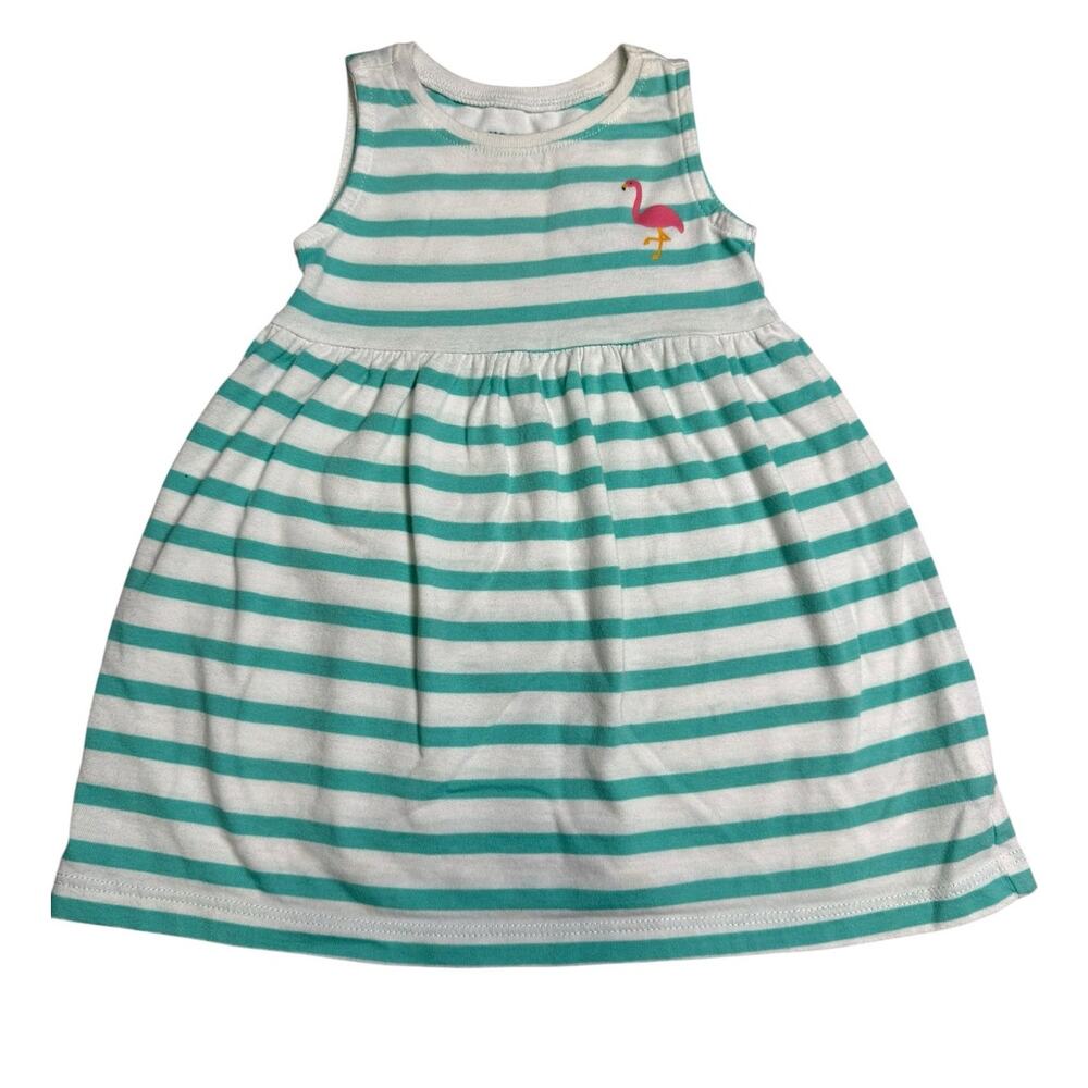 Old Navy Dress Baby Girl Flamingo Striped Green 3-6 Months